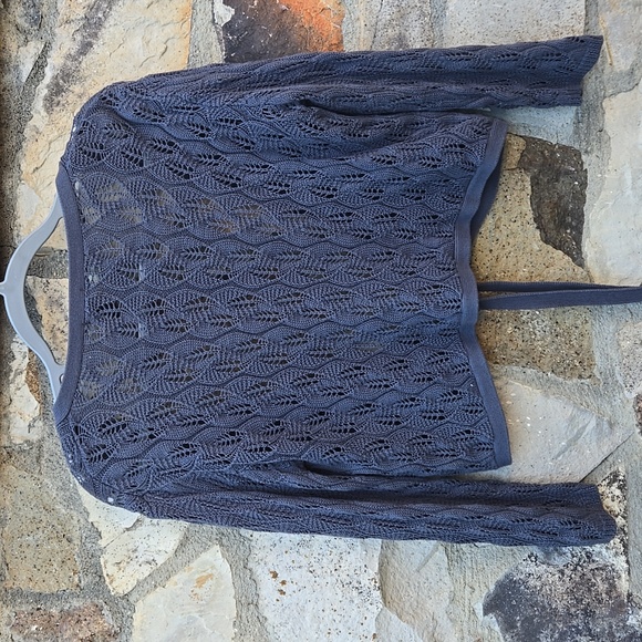 Soma, Dark Grey lacy weave Sweater Wrap with tie front, Fairy, whimsigoth,Cotton - Picture 6 of 7